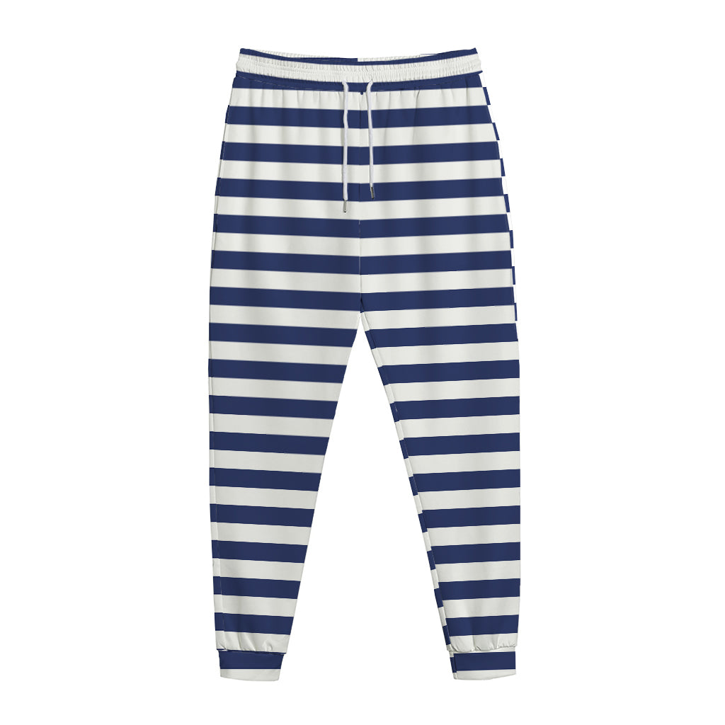 Navy And White Striped Pattern Print Jogger Pants