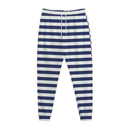 Navy And White Striped Pattern Print Jogger Pants