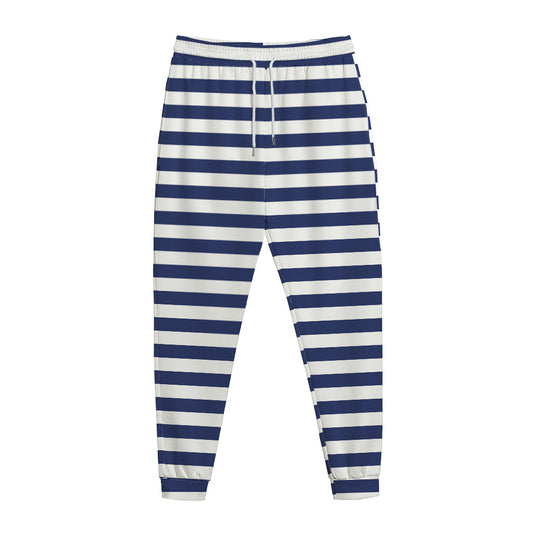 Navy And White Striped Pattern Print Jogger Pants