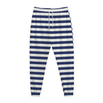 Navy And White Striped Pattern Print Jogger Pants