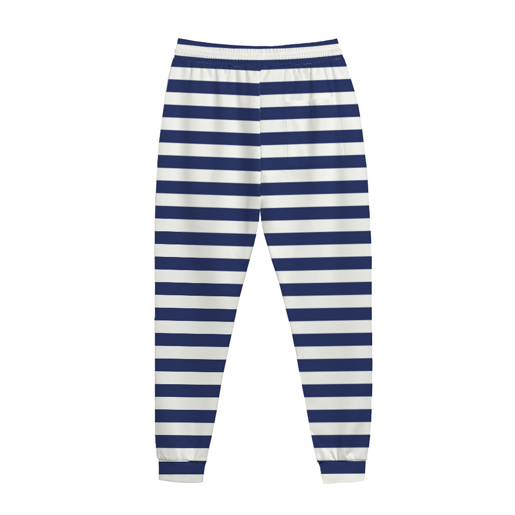 Navy And White Striped Pattern Print Jogger Pants