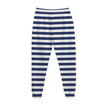 Navy And White Striped Pattern Print Jogger Pants
