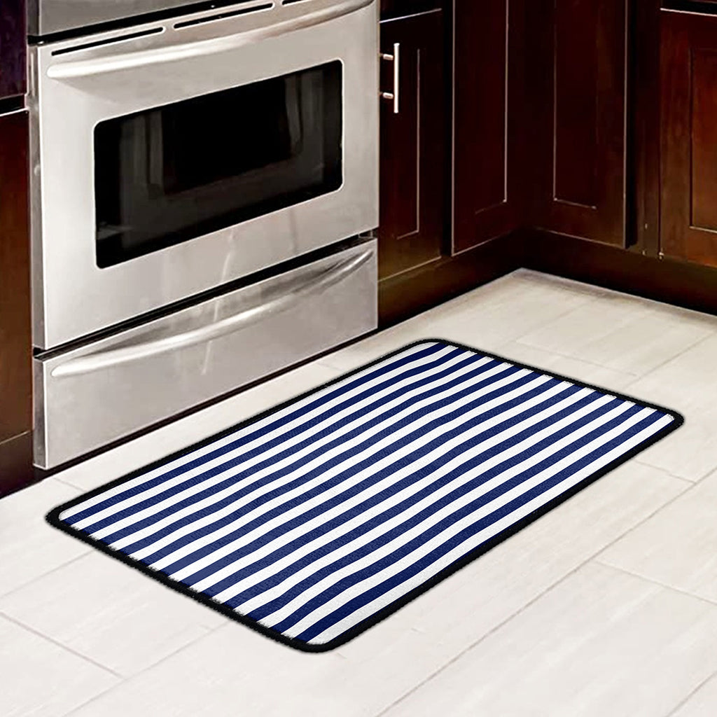 Navy And White Striped Pattern Print Kitchen Mat