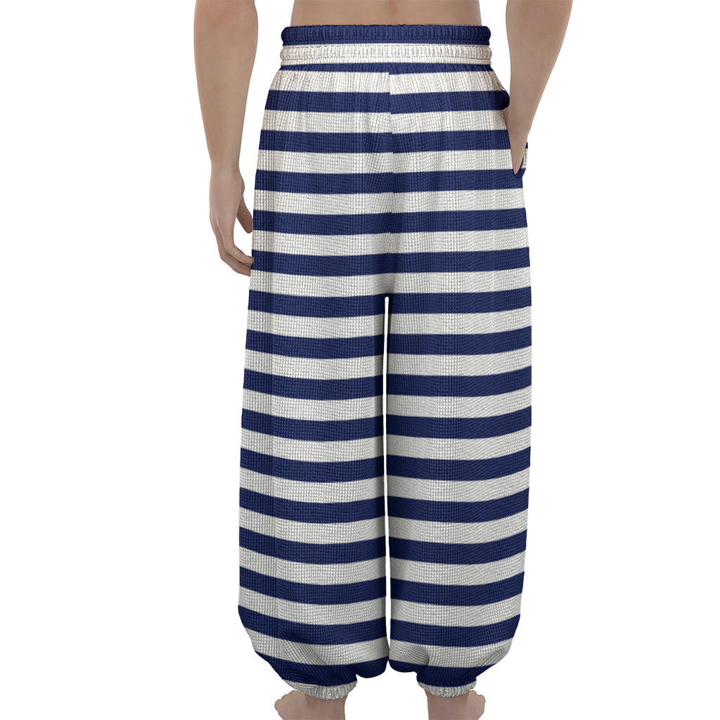 Navy And White Striped Pattern Print Lantern Pants