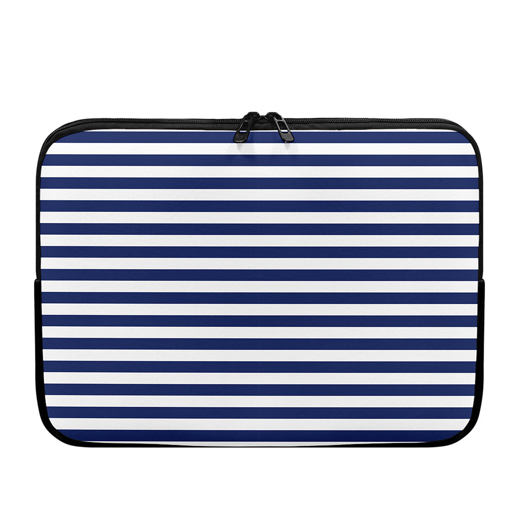 Navy And White Striped Pattern Print Laptop Sleeve