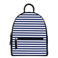 Navy And White Striped Pattern Print Leather Backpack