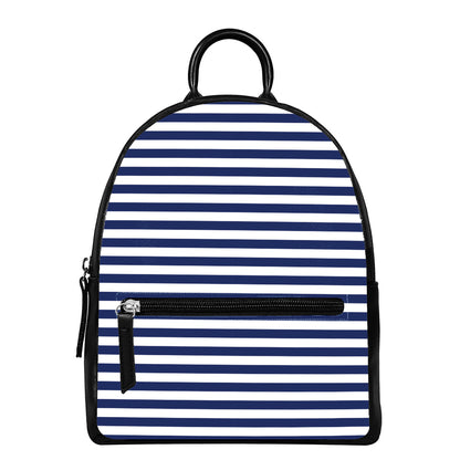 Navy And White Striped Pattern Print Leather Backpack