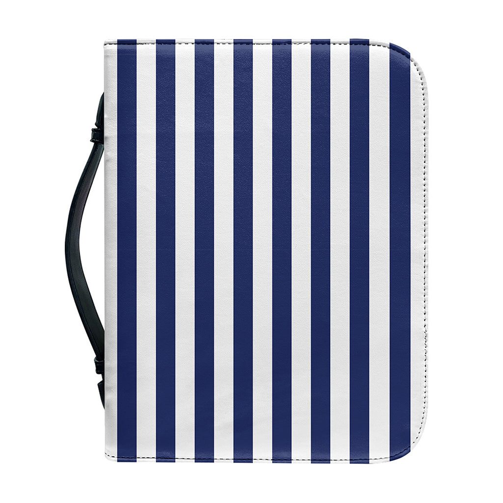 Navy And White Striped Pattern Print Leather Bible Cover