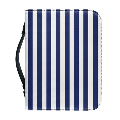 Navy And White Striped Pattern Print Leather Bible Cover