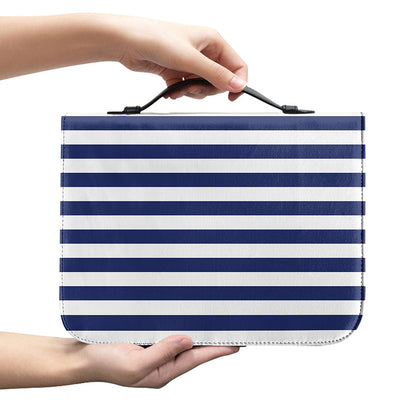 Navy And White Striped Pattern Print Leather Bible Cover