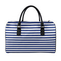 Navy And White Striped Pattern Print Leather Duffel Bag