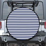 Navy And White Striped Pattern Print Leather Spare Tire Cover