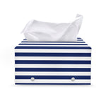 Navy And White Striped Pattern Print Leather Tissue Box Cover
