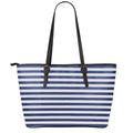 Navy And White Striped Pattern Print Leather Tote Bag With Zipper