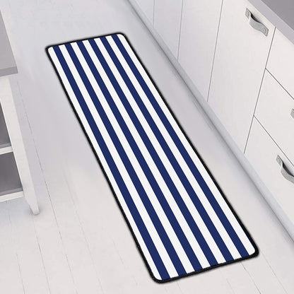 Navy And White Striped Pattern Print Long Kitchen Mat