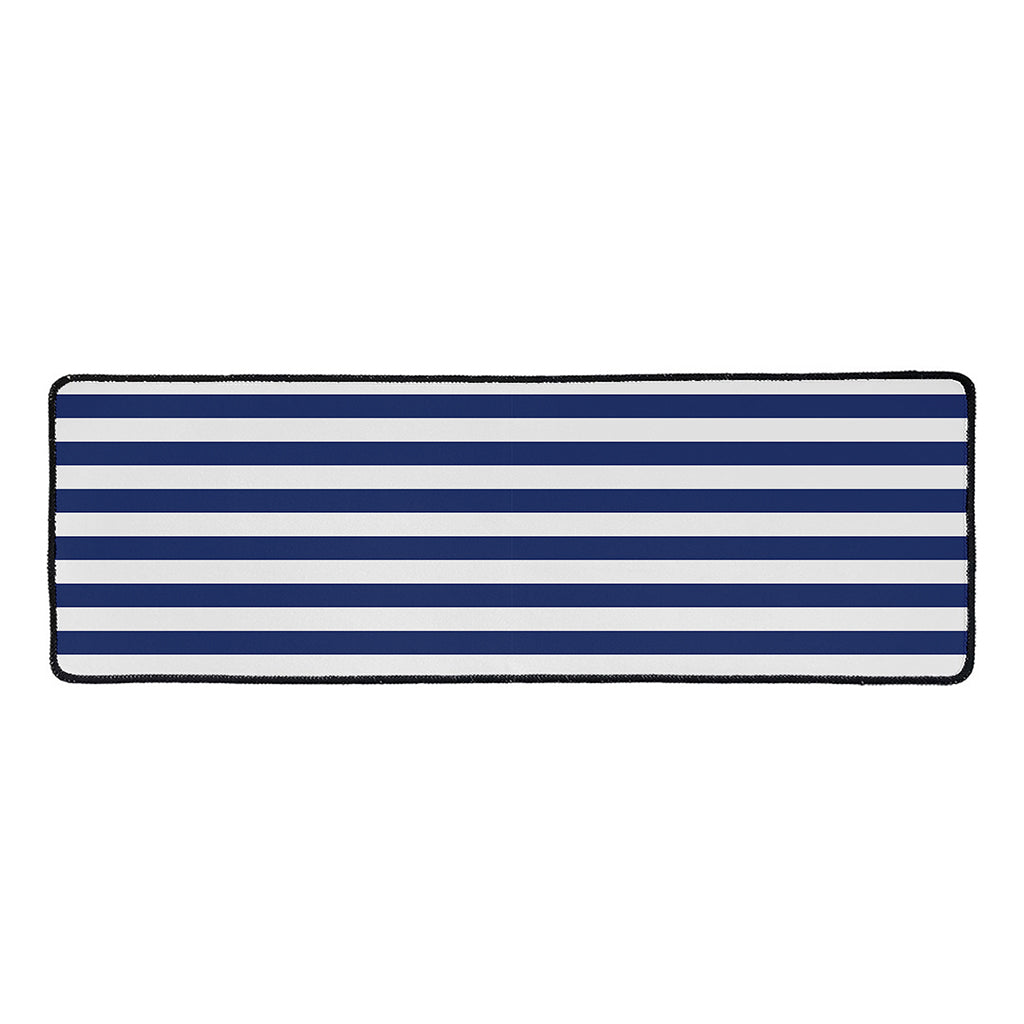 Navy And White Striped Pattern Print Long Kitchen Mat