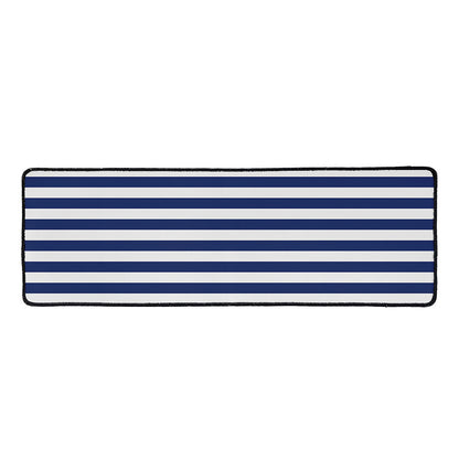 Navy And White Striped Pattern Print Long Kitchen Mat