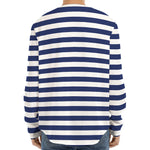 Navy And White Striped Pattern Print Long Sleeve Baseball Jersey