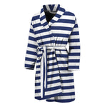 Navy And White Striped Pattern Print Men's Bathrobe