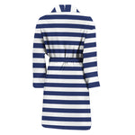 Navy And White Striped Pattern Print Men's Bathrobe