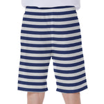 Navy And White Striped Pattern Print Men's Beach Shorts