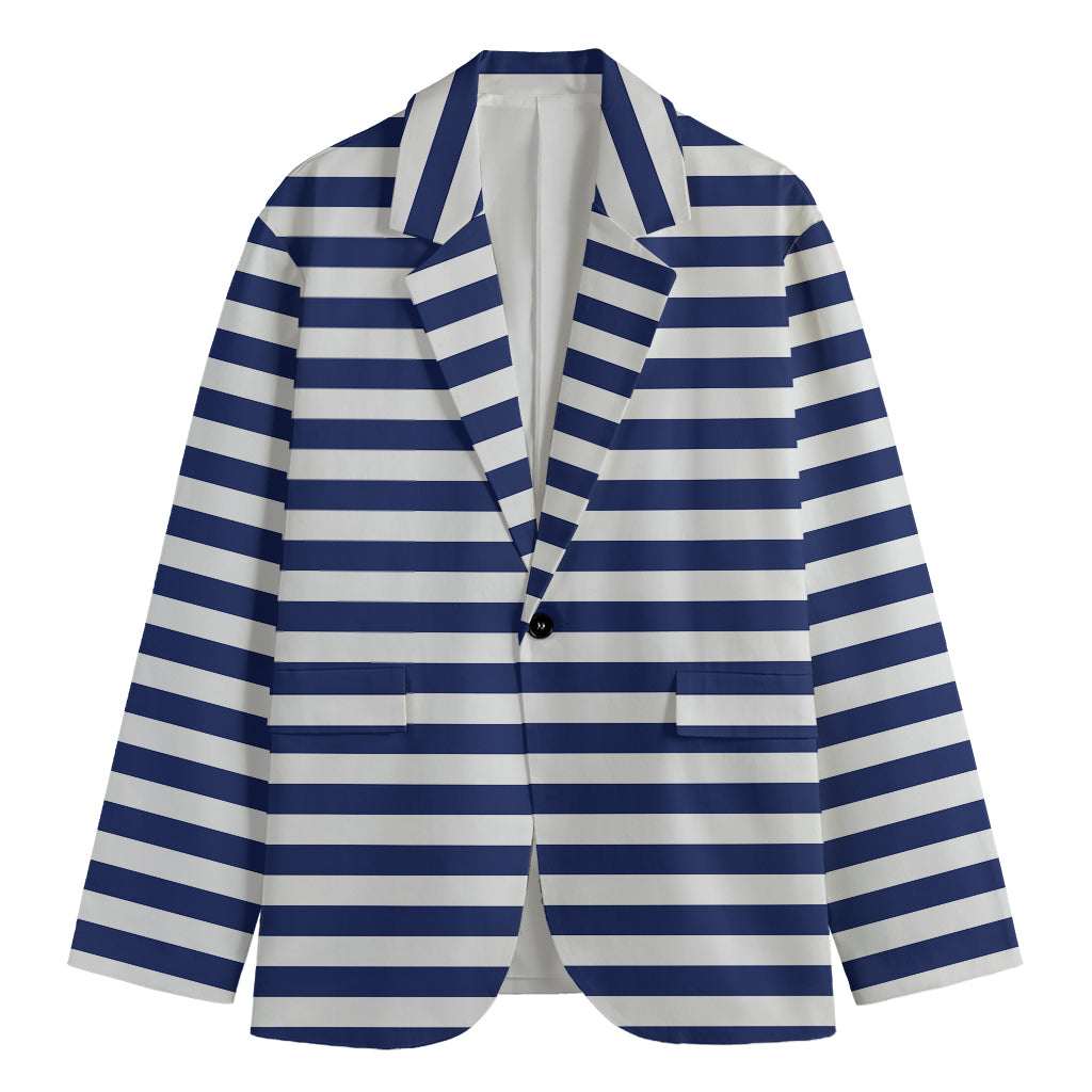 Navy And White Striped Pattern Print Men's Blazer