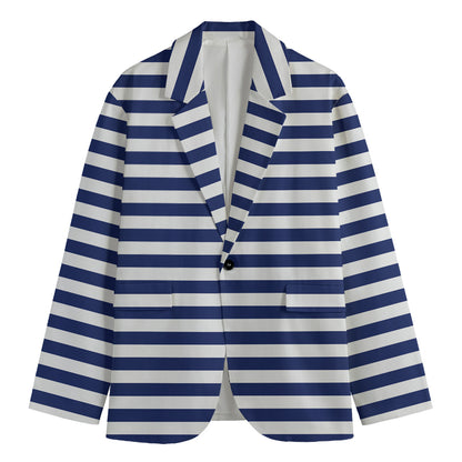 Navy And White Striped Pattern Print Men's Blazer