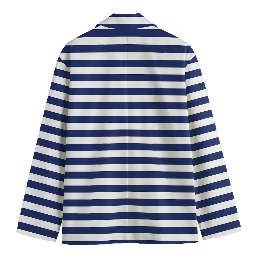 Navy And White Striped Pattern Print Men's Blazer