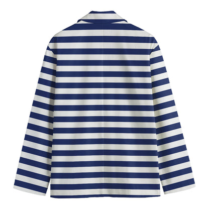 Navy And White Striped Pattern Print Men's Blazer