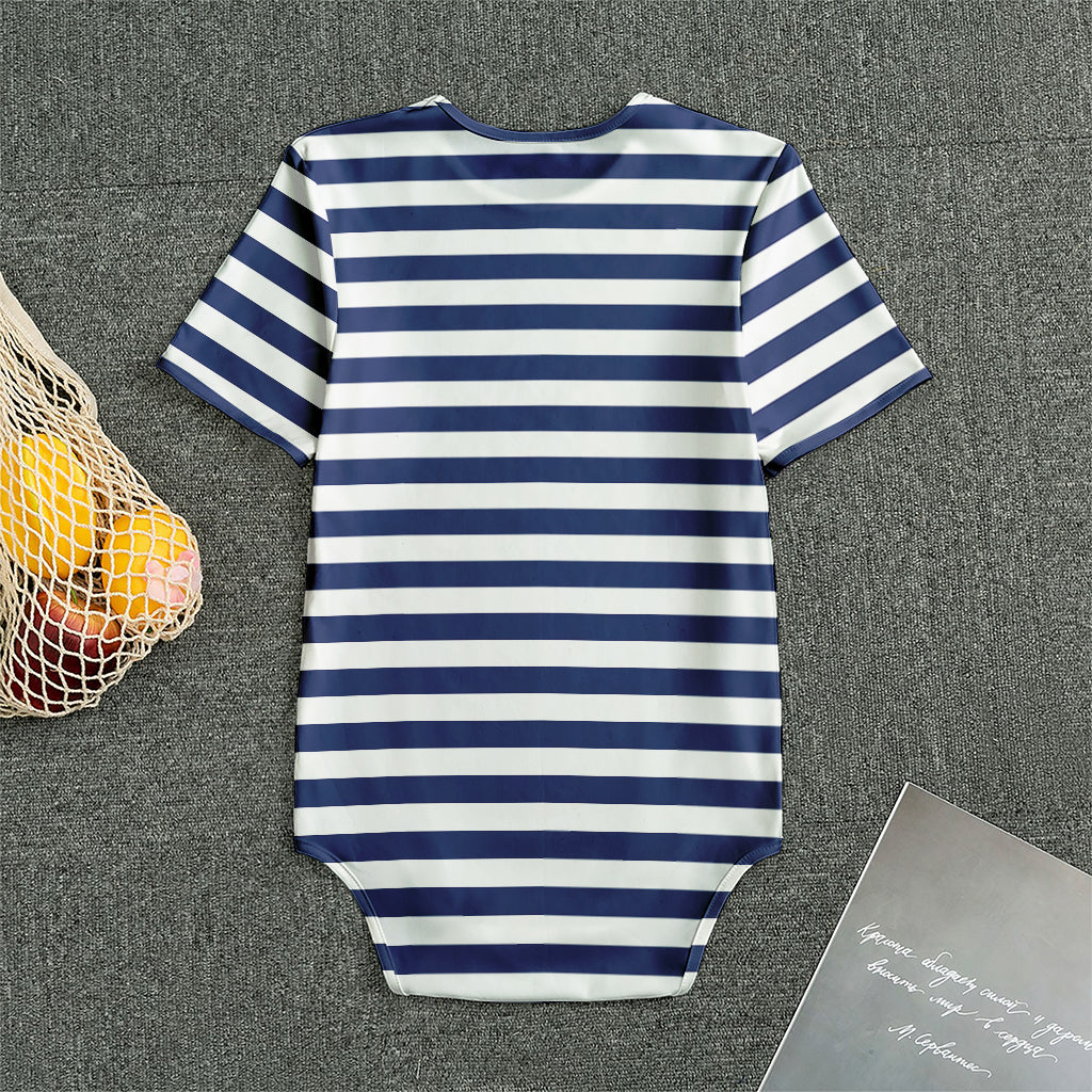 Navy And White Striped Pattern Print Men's Bodysuit