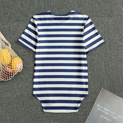 Navy And White Striped Pattern Print Men's Bodysuit