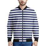 Navy And White Striped Pattern Print Men's Bomber Jacket