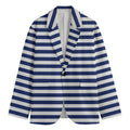 Navy And White Striped Pattern Print Men's Cotton Blazer