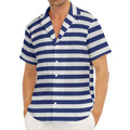Navy And White Striped Pattern Print Men's Deep V-Neck Shirt