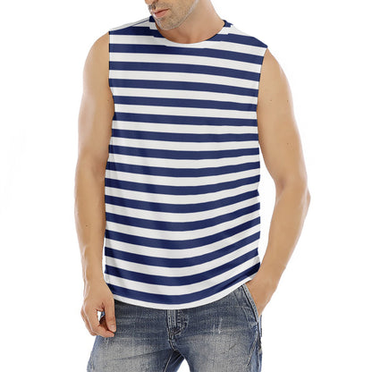 Navy And White Striped Pattern Print Men's Fitness Tank Top