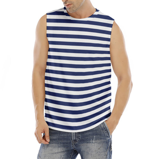 Navy And White Striped Pattern Print Men's Fitness Tank Top