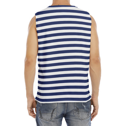 Navy And White Striped Pattern Print Men's Fitness Tank Top