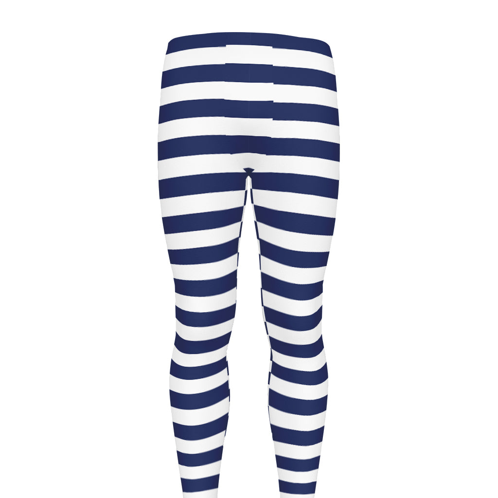Navy And White Striped Pattern Print Men's leggings