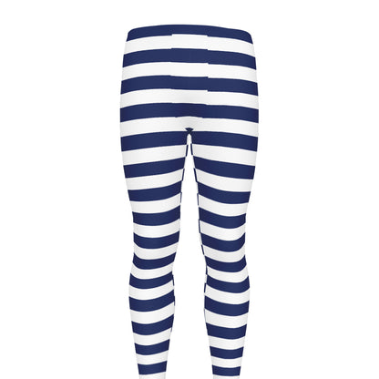 Navy And White Striped Pattern Print Men's leggings