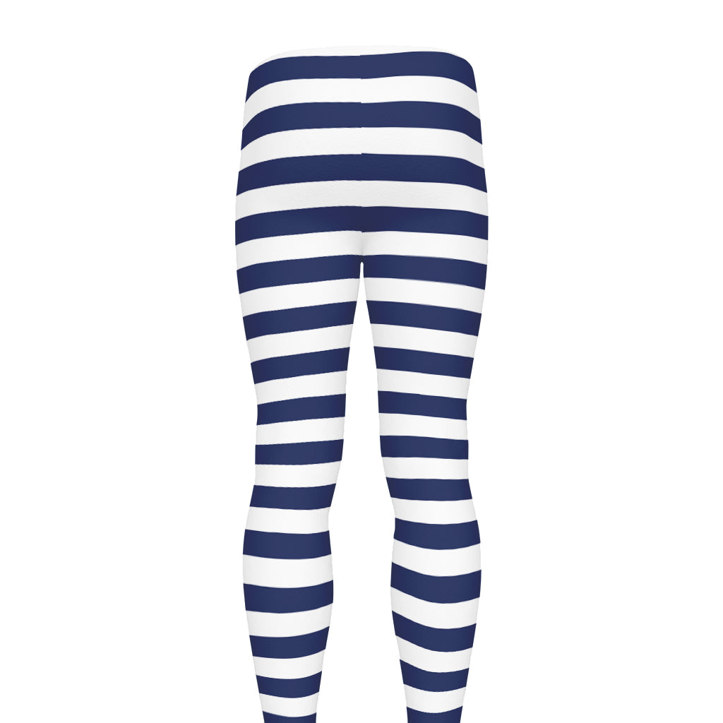 Navy And White Striped Pattern Print Men's leggings