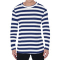 Navy And White Striped Pattern Print Men's Long Sleeve T-Shirt