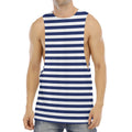 Navy And White Striped Pattern Print Men's Muscle Tank Top