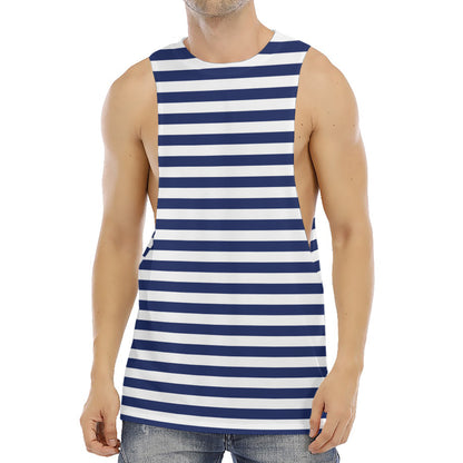 Navy And White Striped Pattern Print Men's Muscle Tank Top