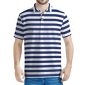 Navy And White Striped Pattern Print Men's Polo Shirt