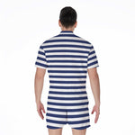 Navy And White Striped Pattern Print Men's Rompers