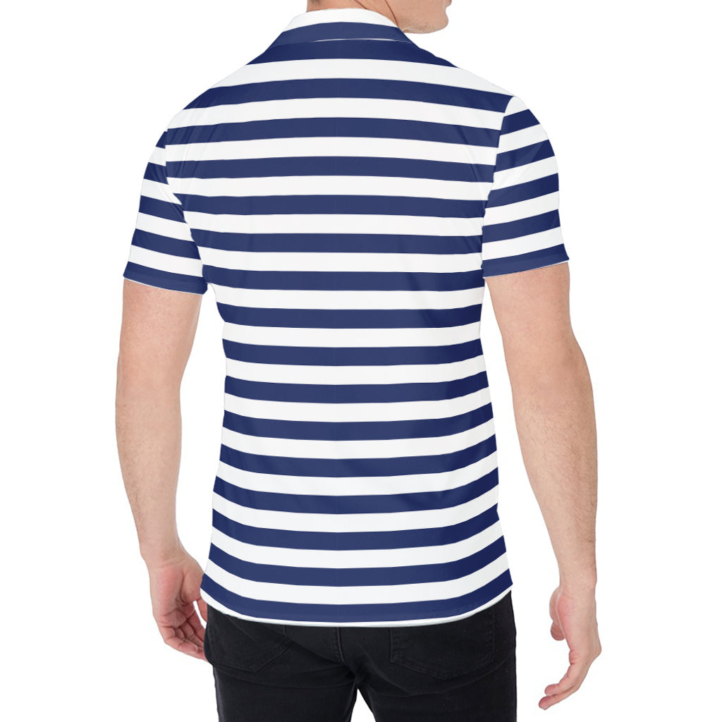 Navy And White Striped Pattern Print Men's Shirt