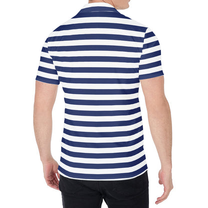 Navy And White Striped Pattern Print Men's Shirt