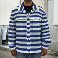 Navy And White Striped Pattern Print Men's Shirt Jacket