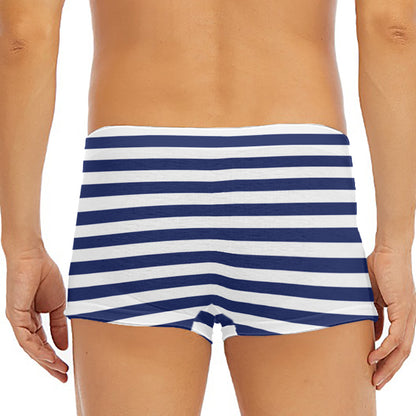 Navy And White Striped Pattern Print Men's Short Boxer Briefs