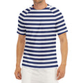 Navy And White Striped Pattern Print Men's Short Sleeve Rash Guard